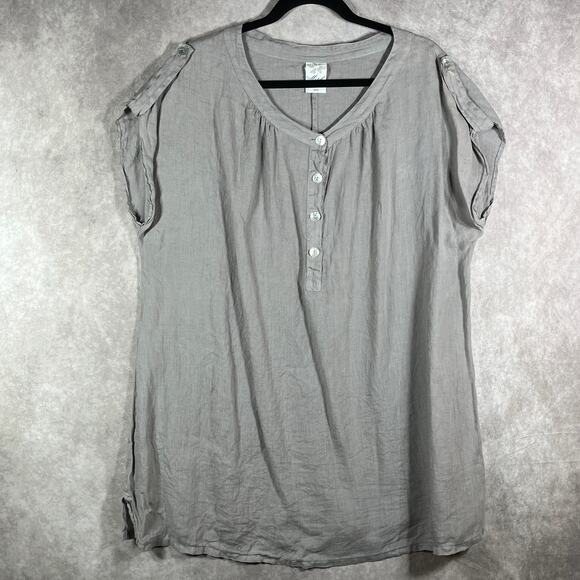 Match Point Blouse Womens Medium Gray Linen Lightweight Vacation Beach Lagenlook - Picture 1 of 9